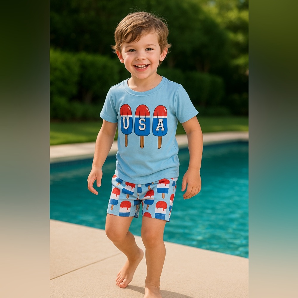 Boys summer USA popsicle swimming/outfits